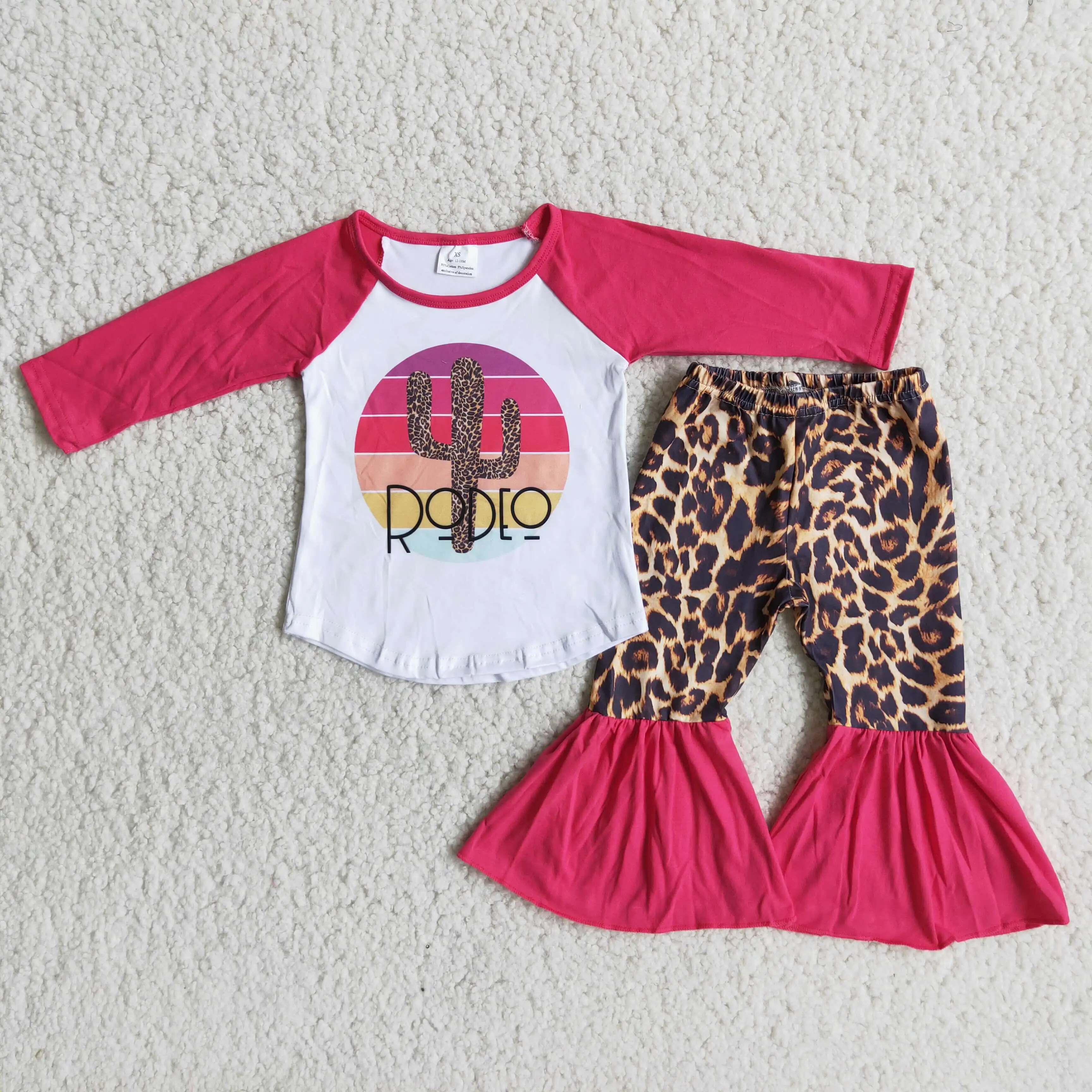 6 A17-15 Wholesale baby girl clothes rose red leopard long sleeve pants sets Summer Boutique kids clothes girl sets