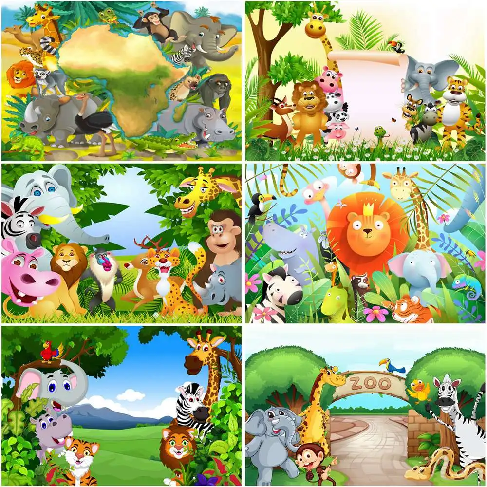 

MOON.QG Safari Animals Photography Backdrop Jungle Forest Baby Birthday Party Photocall Background Custom Photo Props