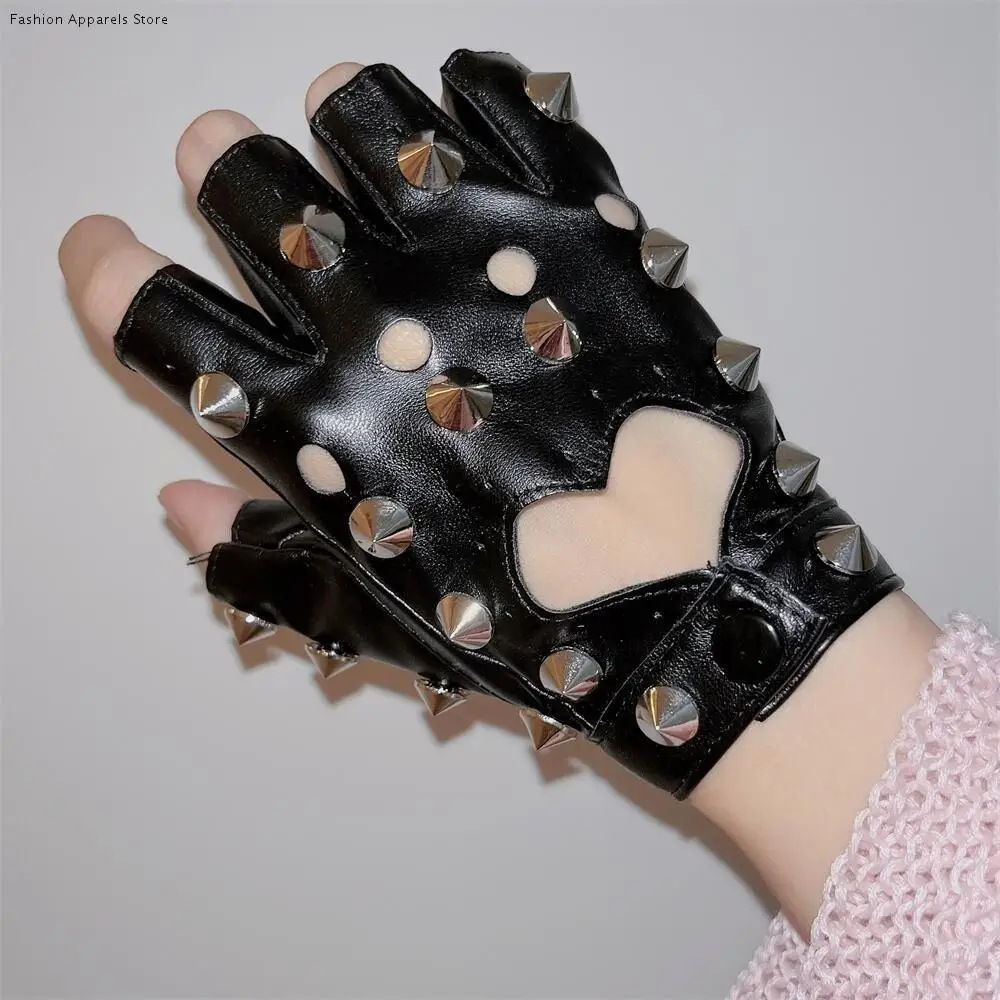 

Unisex Fingerless Rivet Gloves PU Leather Hip-Pop Half-palm Gloves Punk Leopard Print Patent Leather Gloves Nightclub