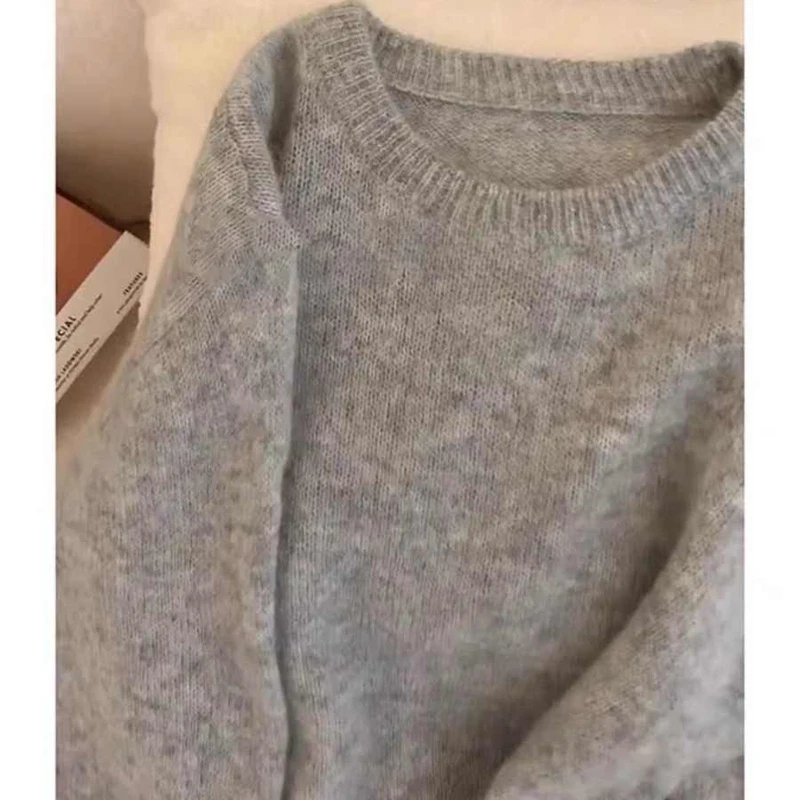 Gray Soft Sweater For Women Autumn Winter O-neck Long Sleeve Bottoming Tops Solid Versatile Ladies Pullover Knitshirts