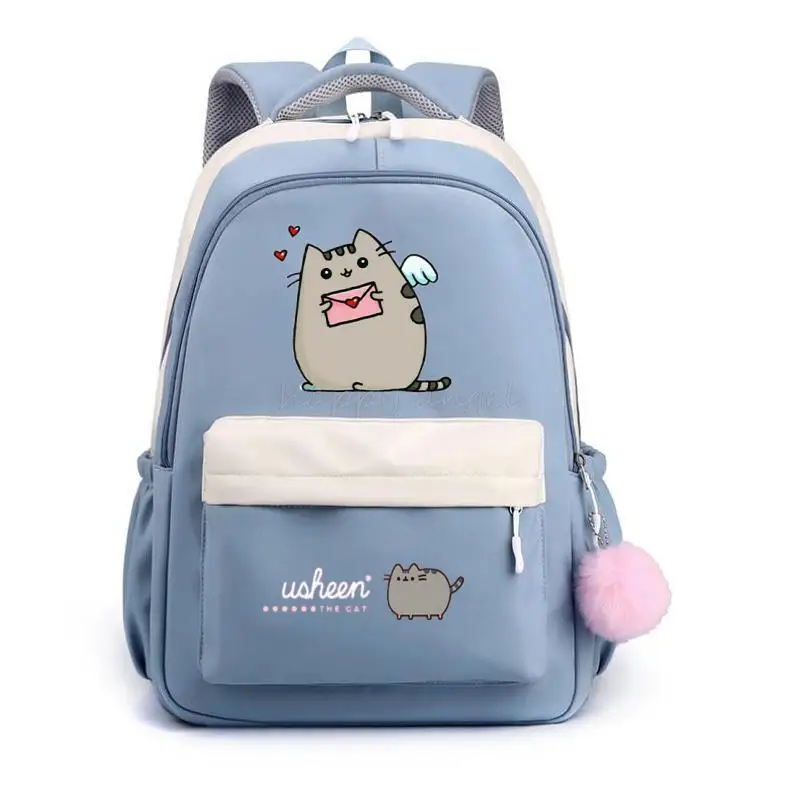 Mode fette Katze Rucksack Pusheen Printe weibliches Nylon einfache große Kapazität einfarbige Schult asche Einsatz Schnalle Laptop Rucksack