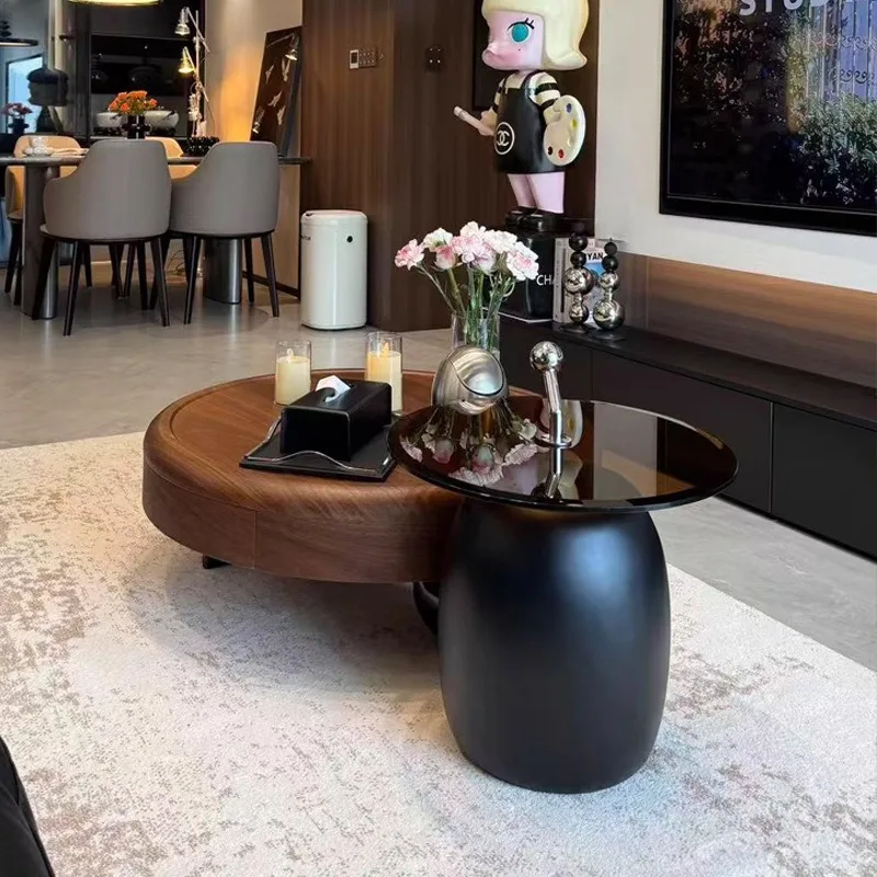 

coffee table living room home modern simple small apartment high sense solid wood round French cream style creative