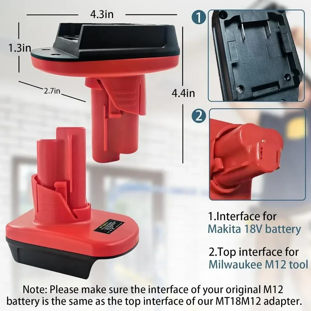 Battery Adapter Converter for Makita 18V Li-Ion Battery Convert to for Milwaukee 12V Cordless Power Tools Drill MT18M12