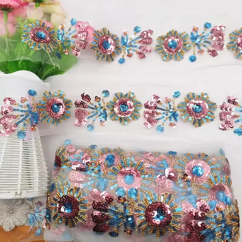 2yard 6cm wide handmade bead lace from Heavy Industry Lace Trim Fabric For Sewing Bridal Wedding Dress Craft Sunflower lace trim