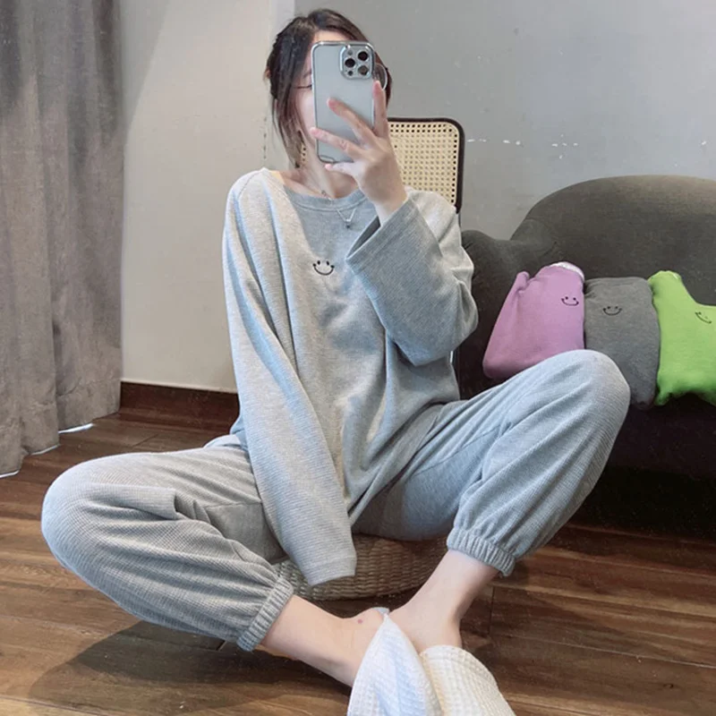 New 2-Piece Set Of Ladies Spring, Autumn And Winter Homewear Leisure Suit Female Korean Pajamas Set Summer Long-Sleeved Trousers