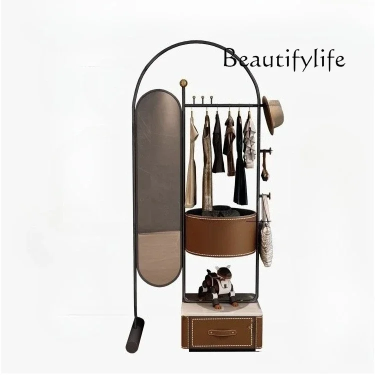 

Italian minimalist with mirror coat rack bedroom saddle leather storage floor hanger designer furniture