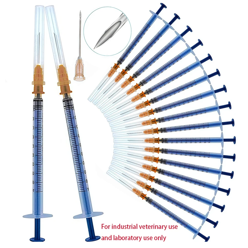 

100Pcs 26G 5/8" 1ml Sterile Syringes with Needles, Individually Packed for Veterinary & Industrial Dispensing (Pets/Animals)