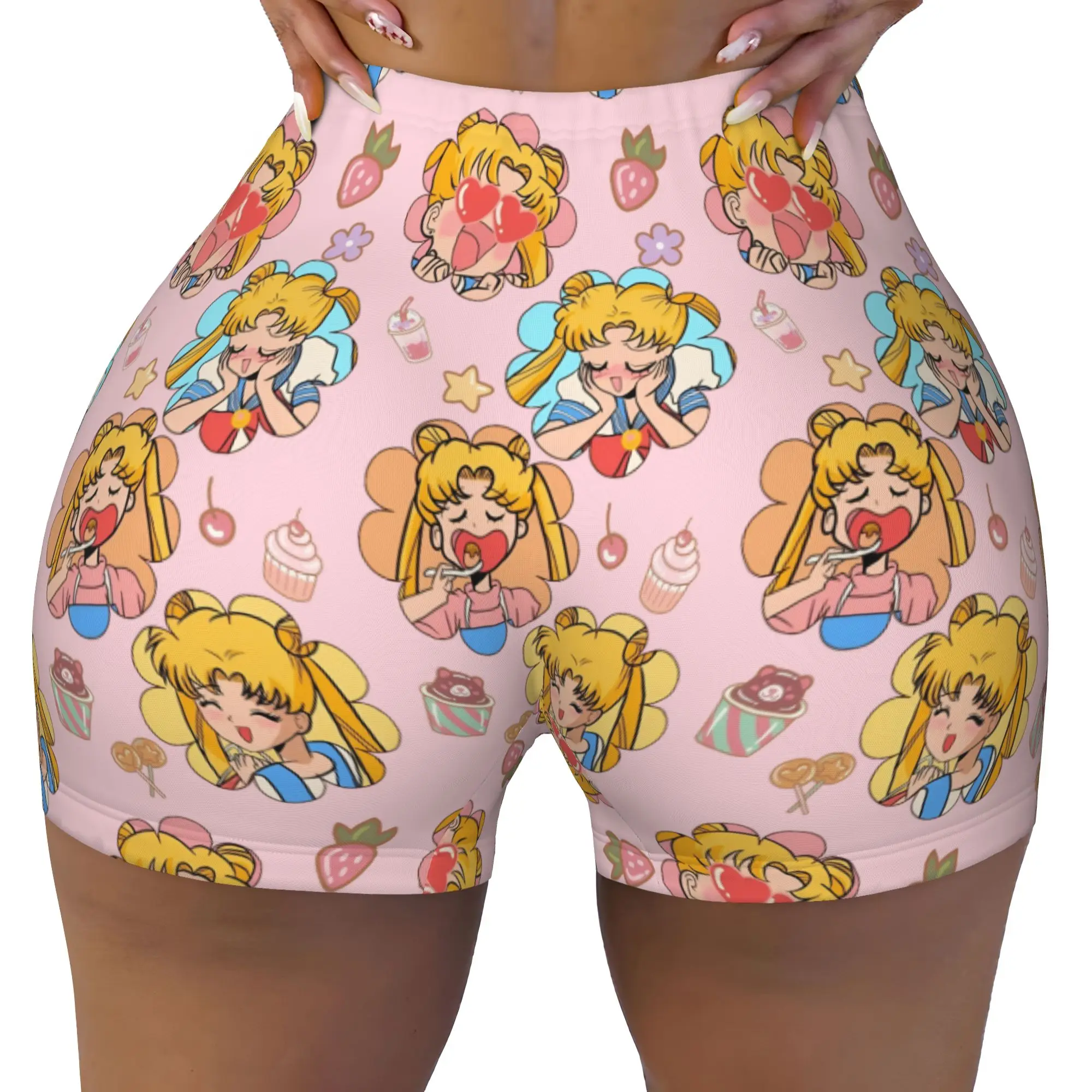 Custom Sailors Manga Moons Workout Shorts Women's Usagi Tsukino Anime Gym Running Biker Yoga Shorts