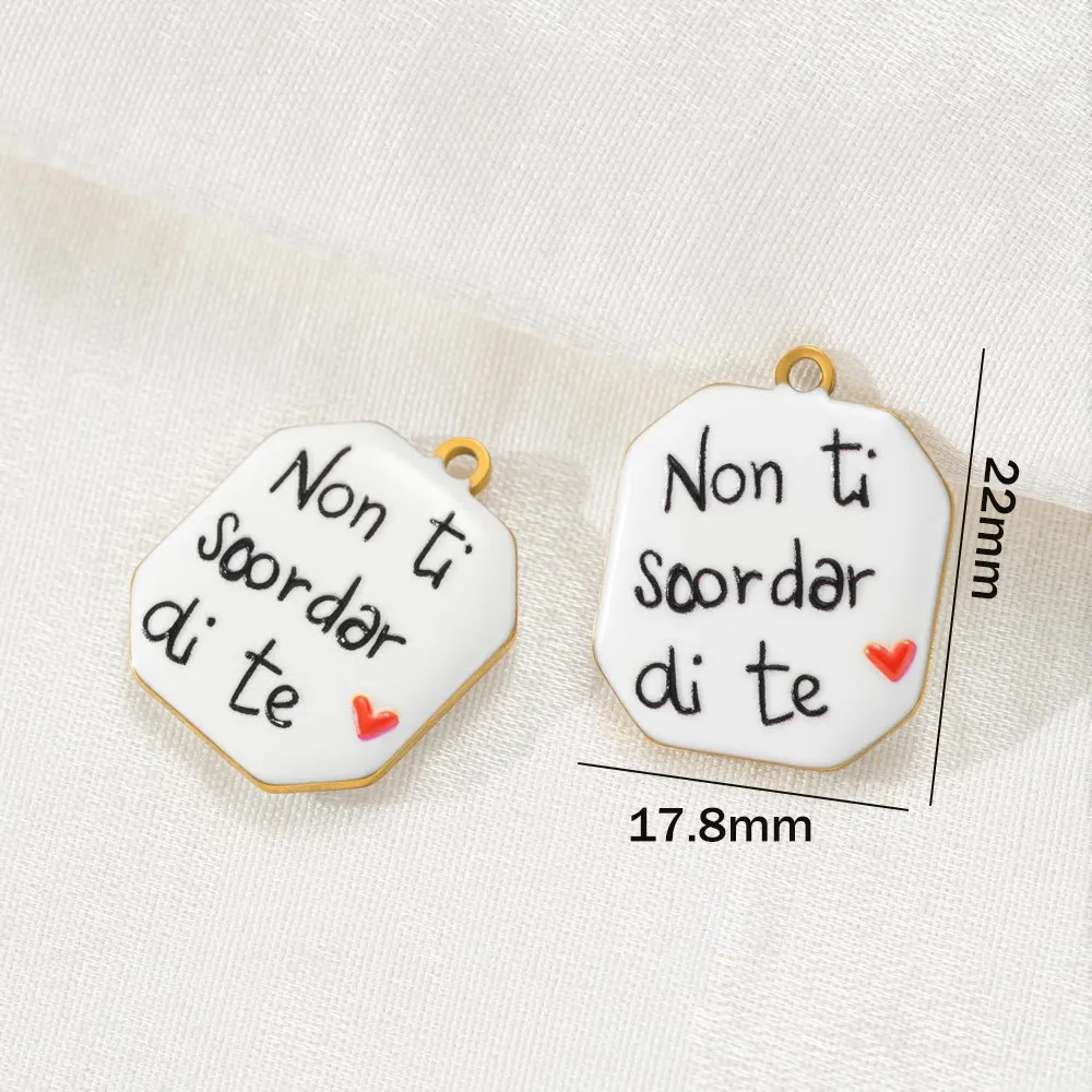 2pcs Italian Words Love Ceramic Charms Geometric Round Enamel Stainless Steel Pendants For DIY Necklace Bracelet Women Jewelry view 5