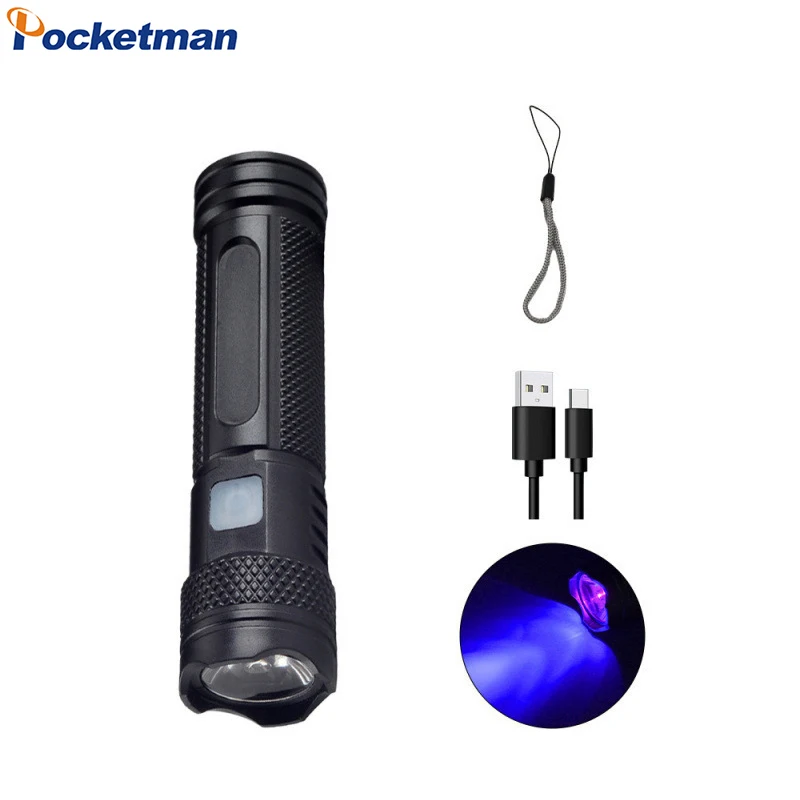 UV Flashlight Black Light USB Rechargeable 365nm Blacklight Mini Wood's Lamp Handheld Powerful LED Ultraviolet Lights Flashlight