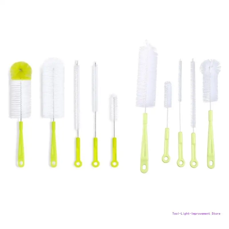 C63E 5 Pcs Long Handle Cleaning Brush Sets for Narrow-mouth Baby Bottle Pipe Washing Sports Water Bottle Glass Tube Cleaner