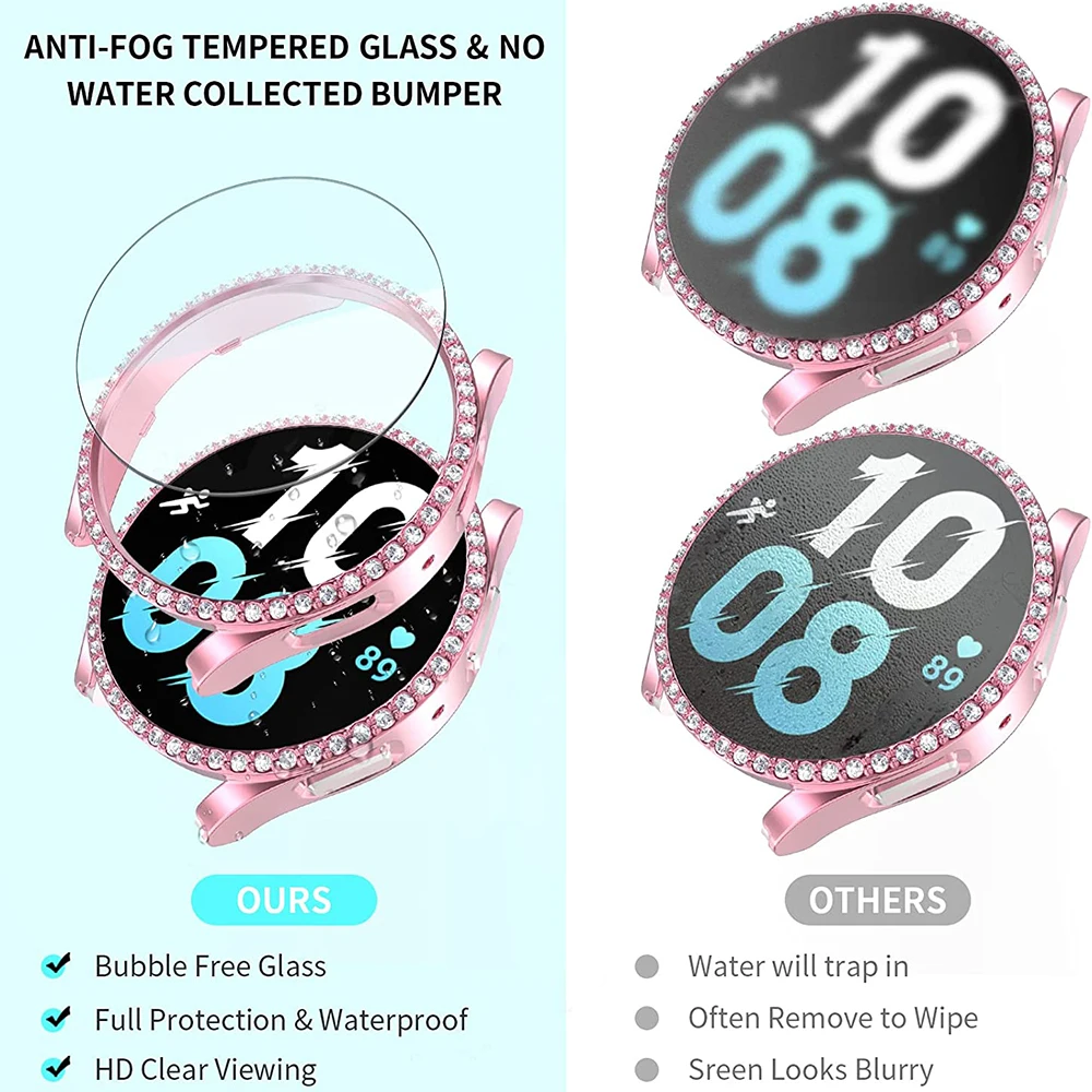 Glass+Watch Cover For Samsung Galaxy Watch 5 40mm 44mm and 5 Pro 45mm Hard PC Diamond Bling Case Bumper+Glass Screen Protector