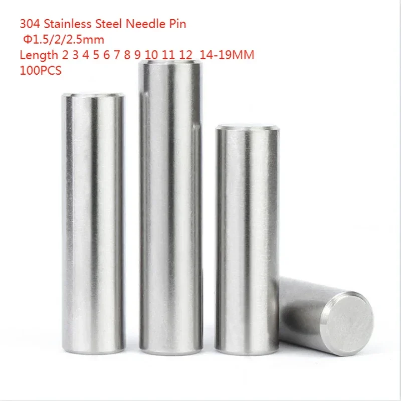 50/100PCS 304 Stainless Steel Needle Roller Locating Pin Cylindrical Pin Roller Φ1/1.5/2-3mm Length 3 4 5 6 7 8 9 10 11 12-25MM