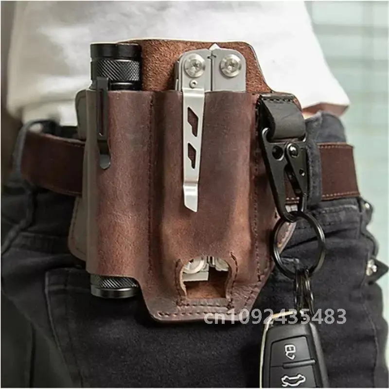 Leather Sheath For Leatherman Multitool Sheath EDC Pocket Organizer Hunt Tactical Knife Pouch Flashlight Camping Outdoor Tool