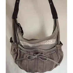 Korean Bow Canvas Crossbody Bags Women Fashion Vintage Drawsting Shoulder Bag 2024 New Casual Y2k New Retro Ladies Messenger Bag
