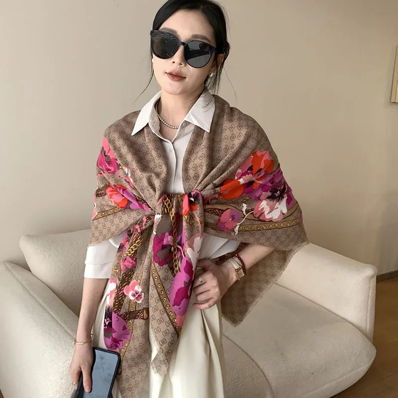 

2026 New Spring Summer Sun Protection Printed Square Scarf Shawl Fashionable Outdoor Wear Item Exquisite Gift Cotton Linen Feel