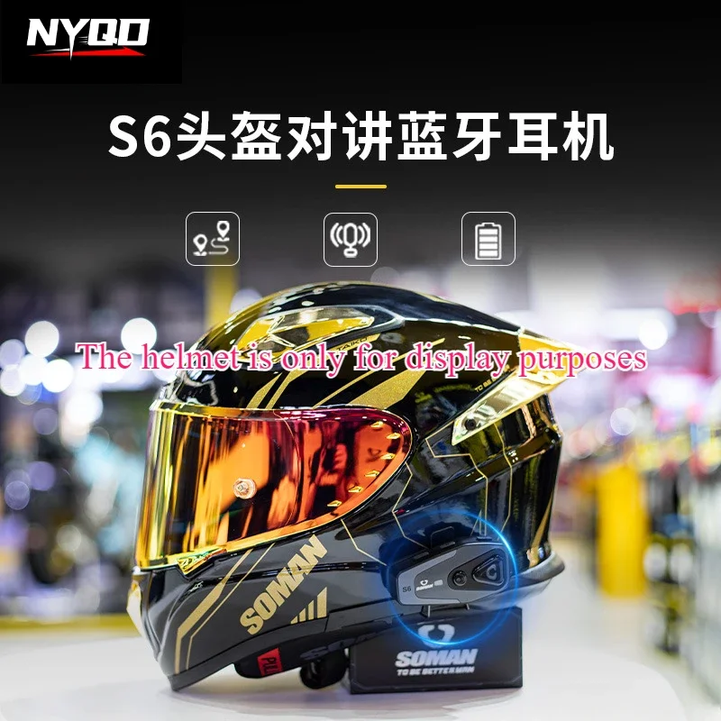 Soman S6 Motorcycle Helmet Headset Bluetooth 5.0 Wireless IPX6 Waterproof Support Connecting 2 Phones Same Time Headphone Cascos