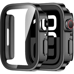 Glass+Case For Apple Watch 46mm 44mm 45mm 40mm 41mm 42mm straight edge Screen Protector Cover Case iWatch 10 9 8 7 SE 6 5 4 case