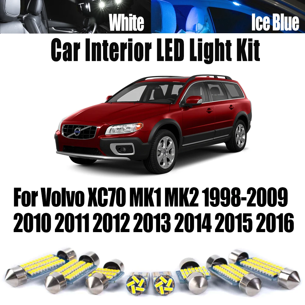 

16Pcs For Volvo XC70 MK1 MK2 1998- 2011 2012 2013 2014 2015 2016 LED Interior Reading Sunvisor Light Kit Canbus Luggage Bulbs