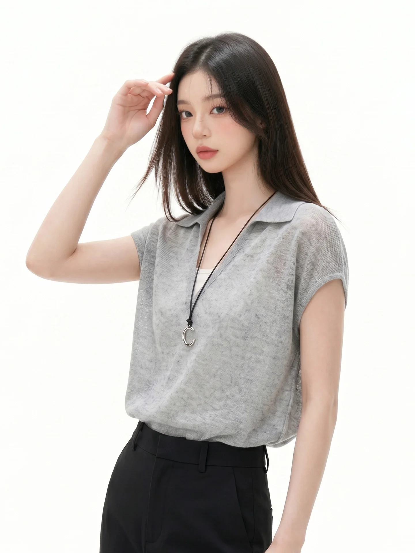 

Korean Style Retro Collar V-Neck Short Sleeve T-Shirt Women's Summer New Lazy Versatile Design Slimming Top Casual Style Stan...