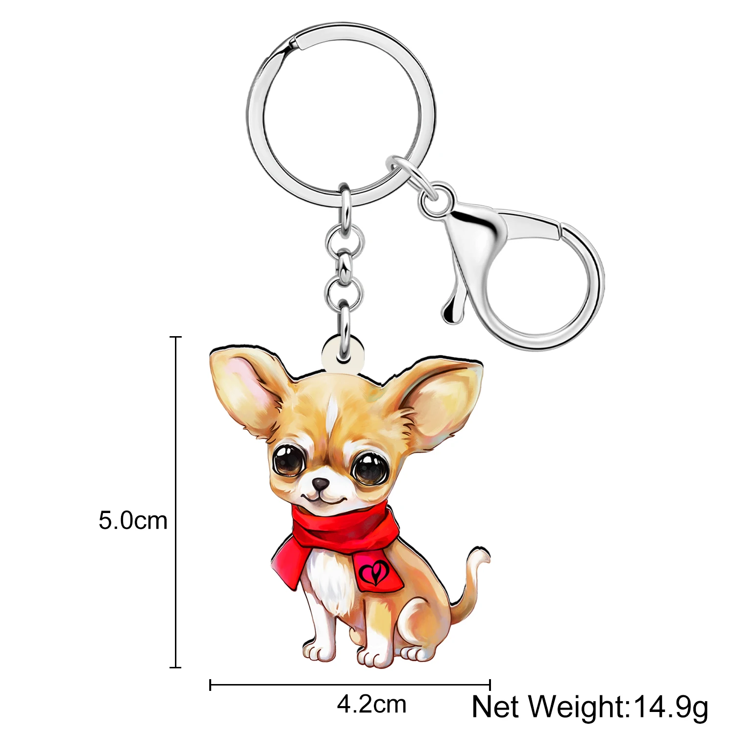 BONSNY Acrylic Orange Chihuahua Dog Keychains Christmas Puppy Key Ring For Women Kid Pets Gifts Purse Car Backpack Accessories