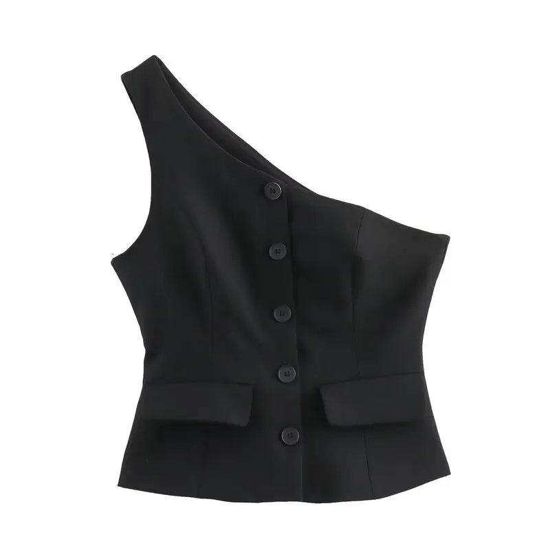 

Spring 2024 Casual Asymmetric Women's Set with Pleated Design And Tapered Pants Faionable Ensemble for Ages 25-35