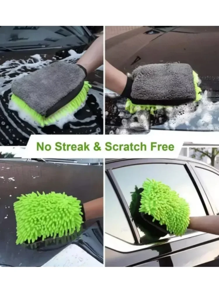 Microfiber Car Wash Gloves Chenille Waterproof Mitt Soft Mesh Back Double-faced Glove Mitt Wax Detailing Brush Car Cleaning Tool