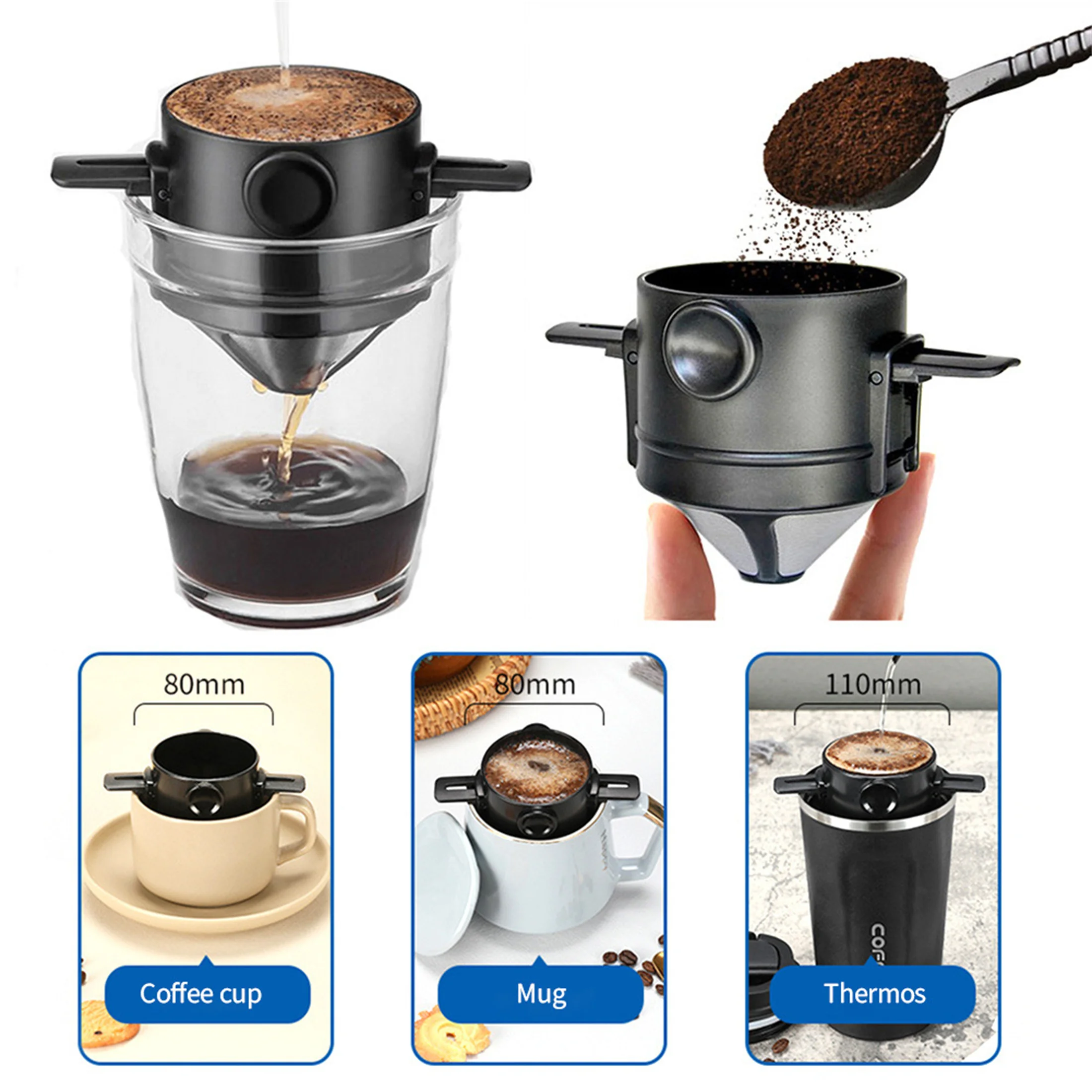 Coffee Maker Portable Pour Over Coffee Maker Set With Stainless Steel Coffee Mug Collapsible Pour Over Coffee Filter For Travel