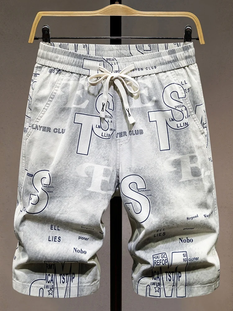 

Летние легкие мужские повседневные брюки свободного кроя с принтом, из хлопка, с эластичным поясом, прямые штанины, не мнущиеся, модные