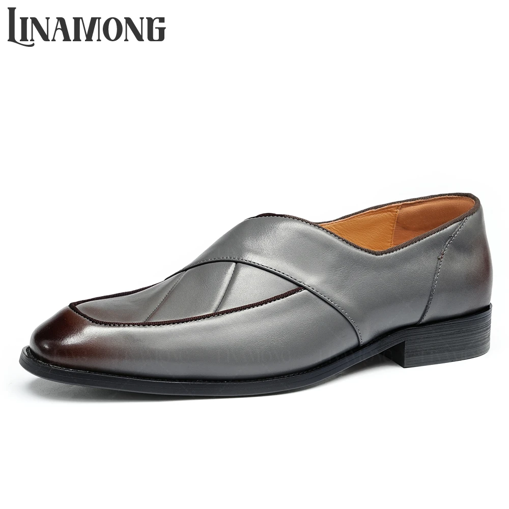 

Polished Genuine Leather Loafers Elegant British Style Business Dress Shoes Black Gray Elegant Comfortable Slip-On Leather Shoes