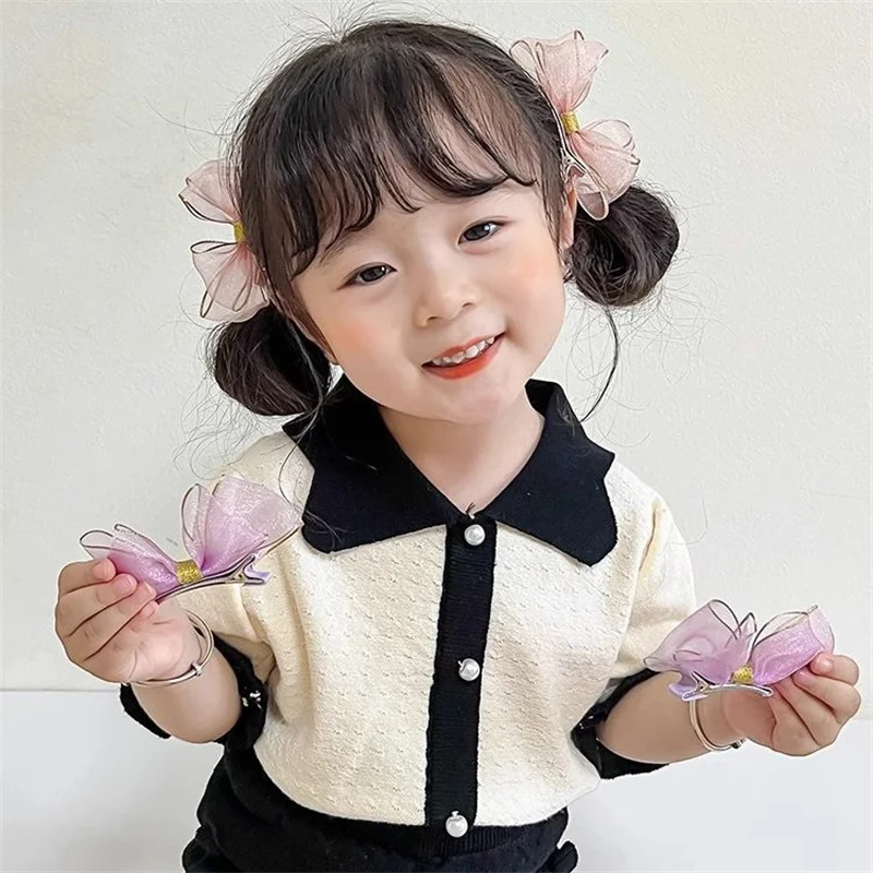 Cute Mesh Bow Kid Hairpin Summer Color Sweet Girl Hair Accessory Korean Style Fashionable Versatile Hairpin Wholesale