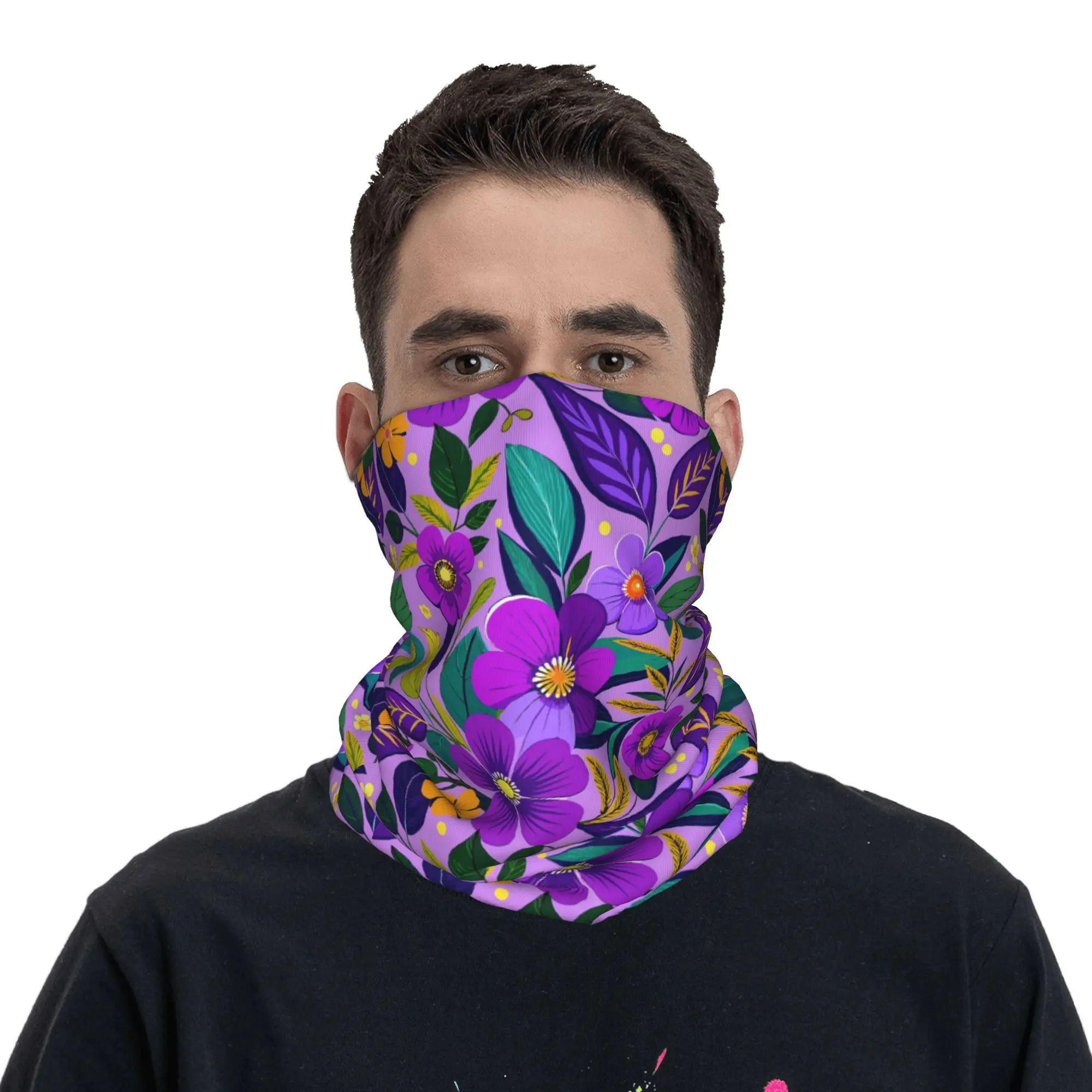 Violet Flower Seamless Pattern Bandana Neck Cover Printed Wrap Mask Scarf Headwear Hiking Fishing for Men Women Adult All Season