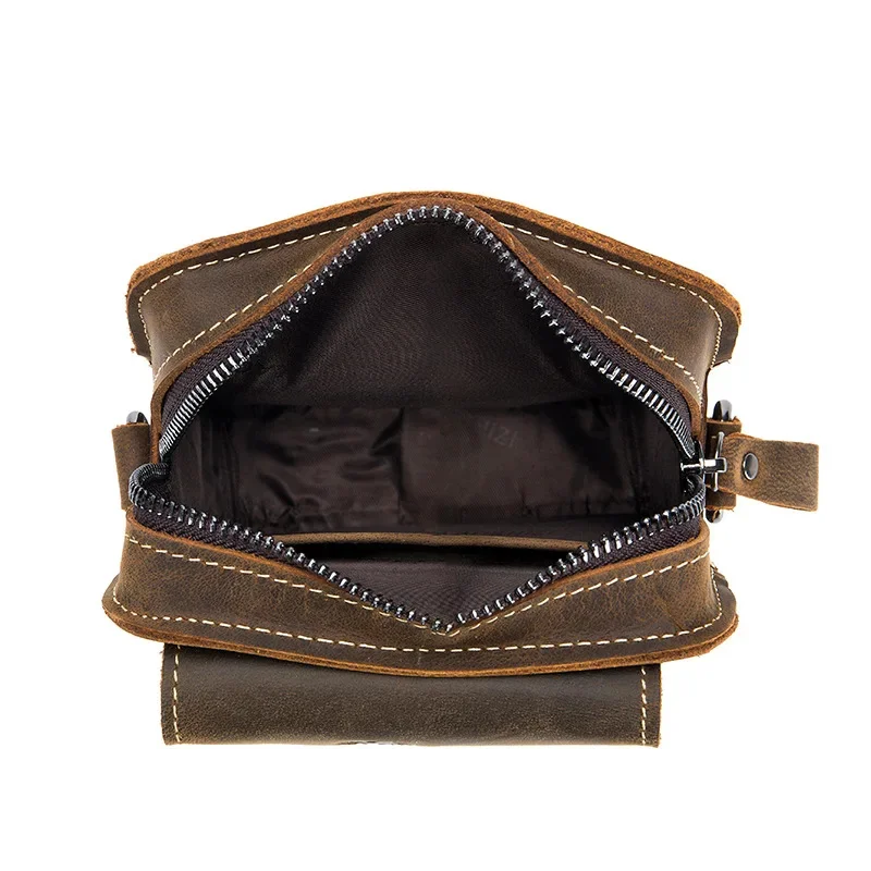 LAOSHIZI-Bolso de piel de Caballo loco para hombre, monedero de cuero genuino, multifuncional, hombro pequeño, bandolera de ocio, bolso para teléfono móvil