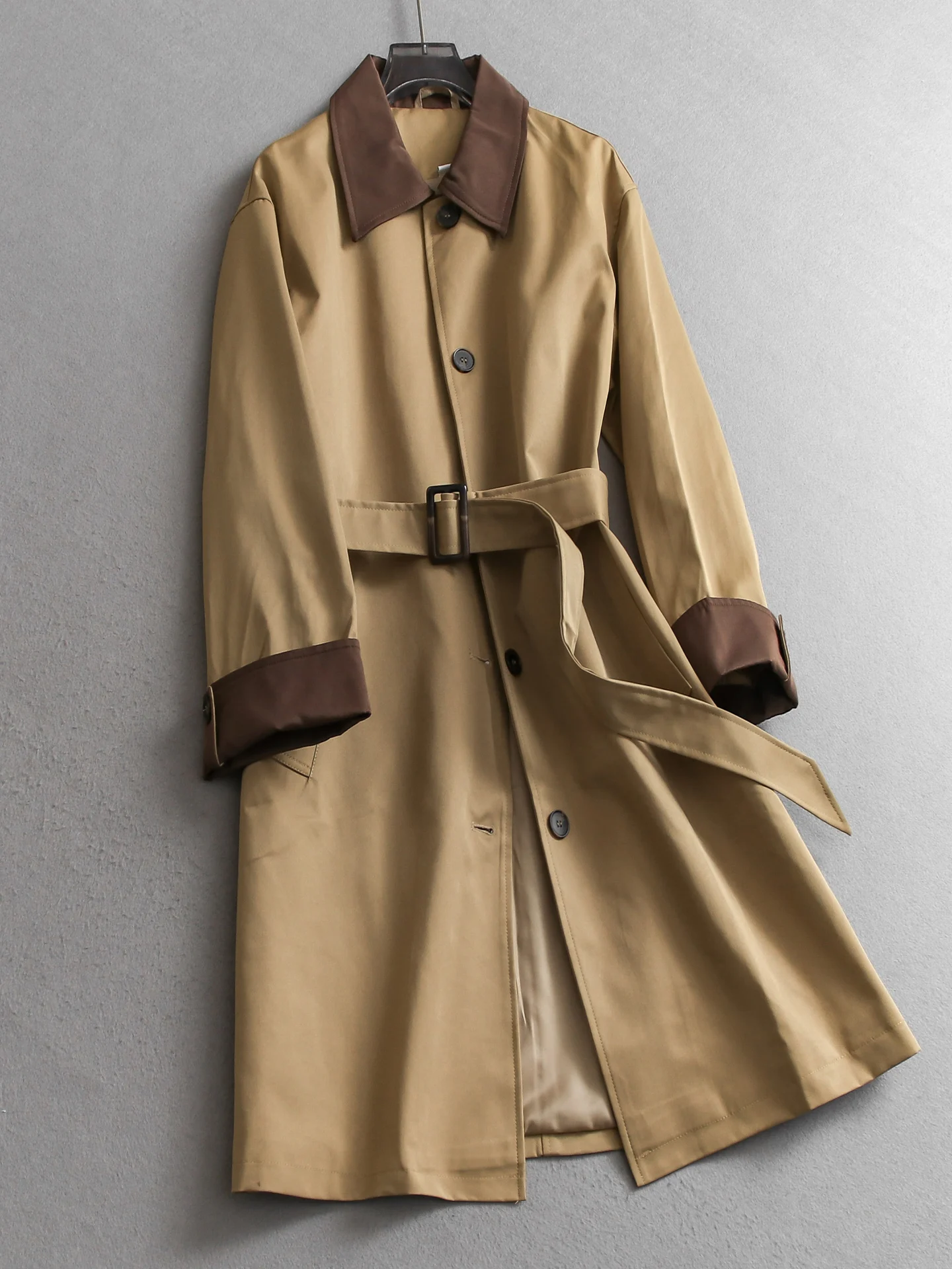 

Barns Vintage British Style Long Sleeve Coat Women's Windbreaker Contrast Color Splicing Collar Autumn New Arrival V753