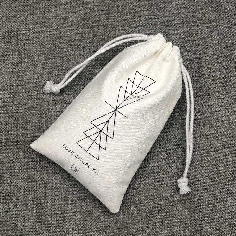 100PCS Canvas Gift Bags Packaging Jewelry Cosmetic Wedding Party Storage Reusable Sachet Drawstring Pouches Print Logo Custom