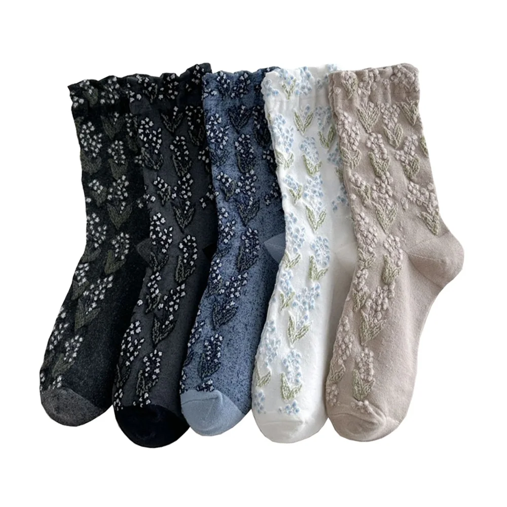 5 paar frauen Casual Socken VintageHarajuku Relief Drucken Mittleren Rohr Street Style Mode Lange Socken Für Frauen Herbst Winter