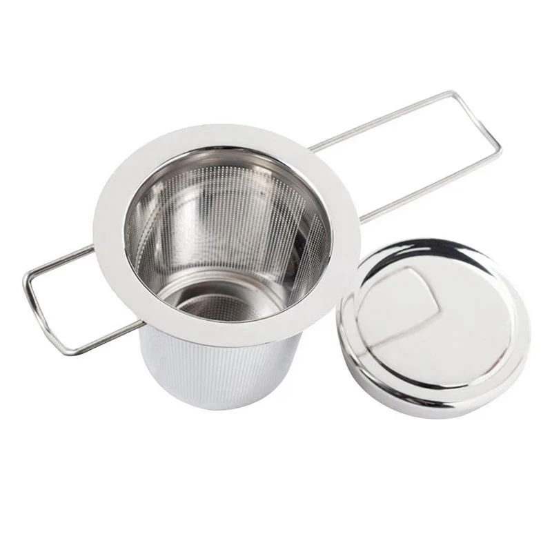 Premium Stainless Steel Tea Filter Extended Folding Handle Loose Tea Drainer With Lid Anti-Scald Multi-Purpose Tea Strainer