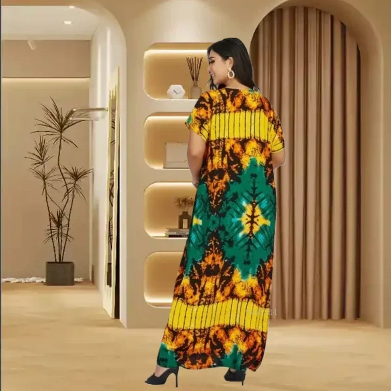 Moda personalizada grande cachecol étnico vestido de verão feminino solto médio oriente africano impressão casual robe com design bordado