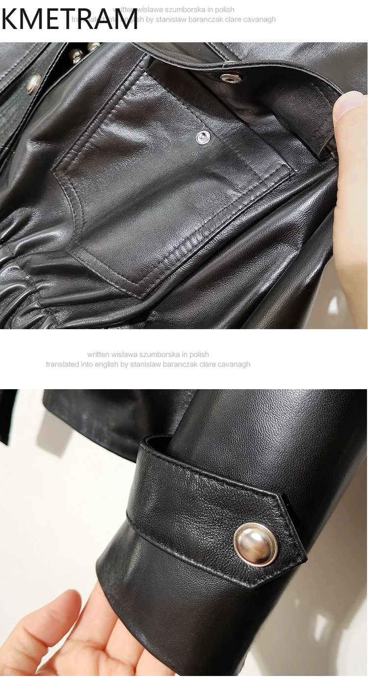 100% Sheepskin Jacket Woman Motorcycle V-neck Black Genuine Leather Jackets New in Outerwears Fall Clothes 2025 Women дубленка