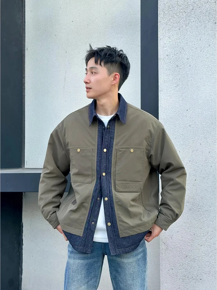 

Men's Denim Jacket Autumn Winter Cotton Blend Standard Fit Zipper Closure Long Sleeve Waterproof Casual Fashion Green Jacket