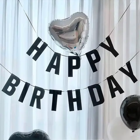 1 세트 블랙 생일 축하 파티 배너 생일 축하 벽 장식 장식 사진 배경 장식 생일 용품