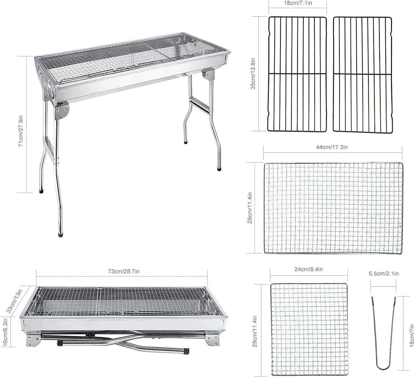 Charcoal Grill, Barbecue Grill Stainless Steel BBQ Smoker Barbecue Folding Portable for Outdoor Cooking Camping Hiking Picnics