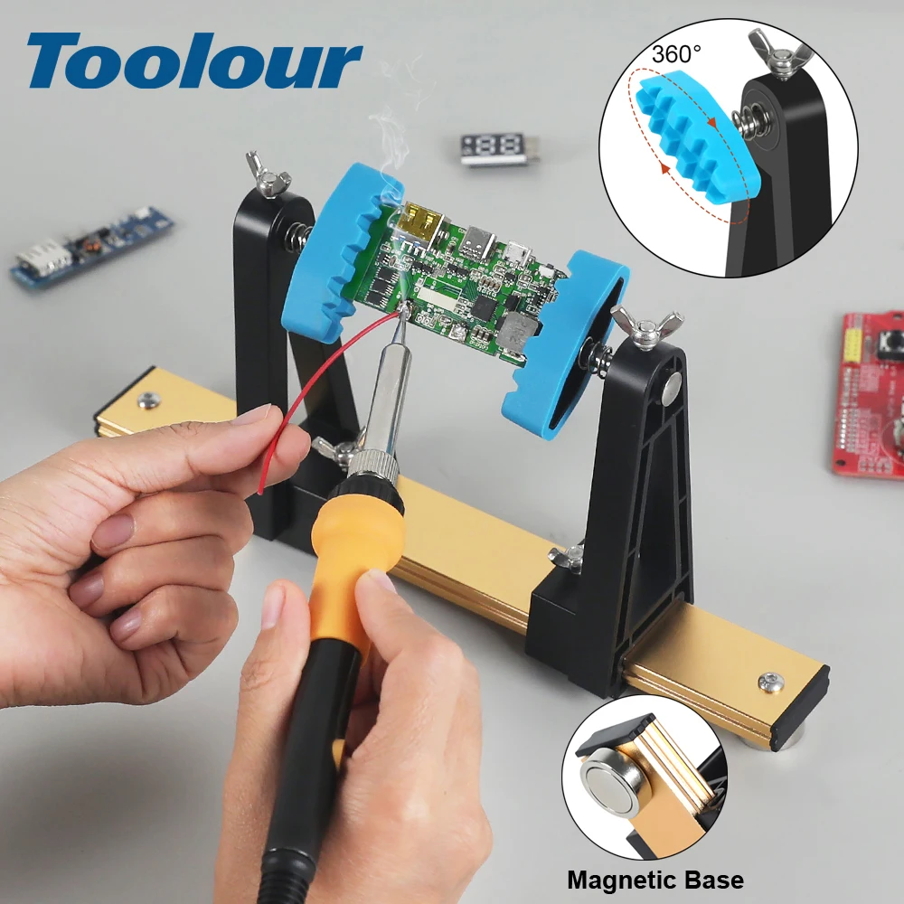 

Toolour Magnetic Adjustable Circuit Board Holder 360 Degrees Rotated Soldering Helping Hand for Clamping PCB, Desoldering