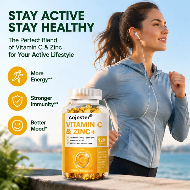 Vitamin C Zinc Daily Supplement Capsules, 1000mg VC & 20mg Zinc,No Sugar Dairy Soy, Antioxidant & Immune Support Capsules