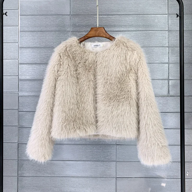 Solid Faux Fur Coats Women Full Sleeve O-neck Open Stitch Covered Button Fur Jackets Winter Autumn Warm Cardigan Elegant