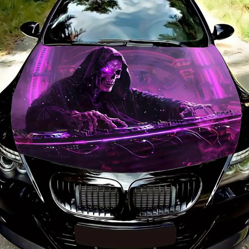 

Фиолетовый фэнтезийный скелет DJ Тема Графические автомобильные виниловые обертывания, виниловая наклейка на капот автомобиля, теплоизоляция, защита от солнца, полный гр