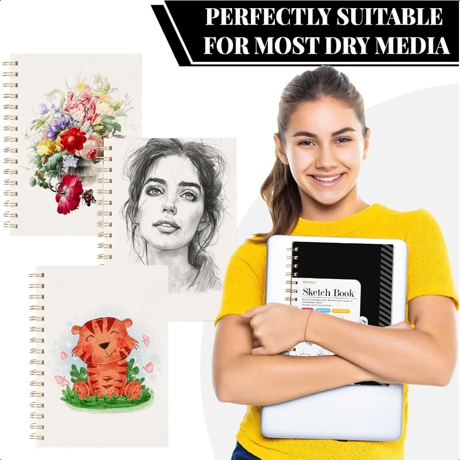 Sketch Book with 12 Color Pencil Set 90 Sheets Spiral Sketchbook for Drawing 68lb 100gsm AcidFree Sketch Pad for Artist Art Pap