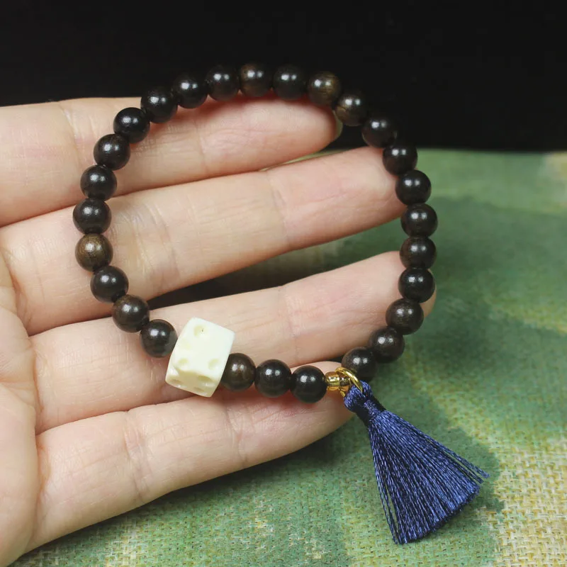 6mm Dalbergia Latifolia Beaded Bracelet with Cheese Charms Minimalist Cute Prayer Beads for Women Gifts