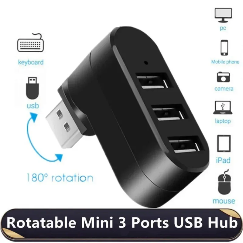 USB 2.0 Hub USB Hub 2.0 Multi USB Splitter Hub Rotatable 3 Port Multiple Expander Splitter Mini USB 2.0 Hub Computer Accessories