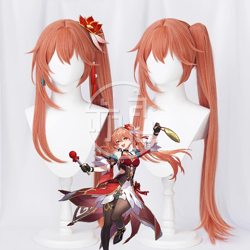 อะนิเมะเกม Honkai: Star Rail Cos Guinaifen คอสเพลย์วิกผม Xianzhou Luofu Acrobatic Master Coral สีส้ม 80 ซม.คอสเพลย์วิกผม